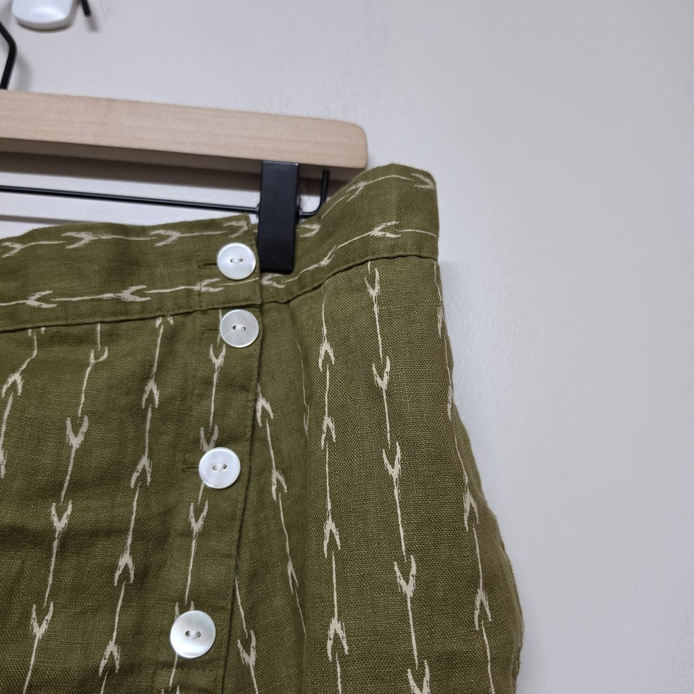 Garnet Hill Kona 100% Linen Patterned Skirt Women's Sz L Green/Brown Boho Artsy - Picture 3 of 10
